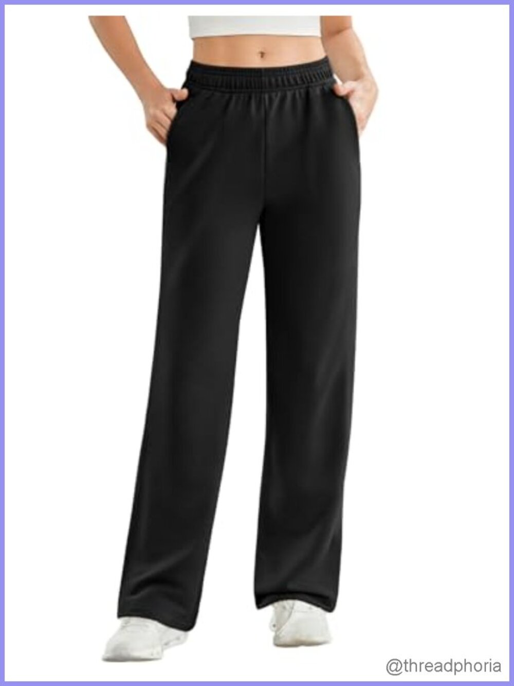 High Waisted Straight Leg Sweatpants Drawstring French Terry Pockets
